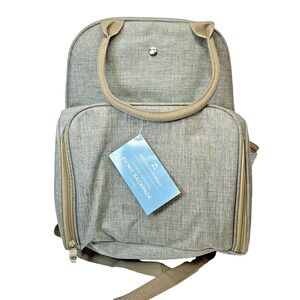 Insulated Picnic Backpack Cooler Bag for 2 w/ Flatware and Side Pouches Gray
